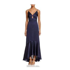 Sleeveless Keyhole Flounce Evening Dress- Navy